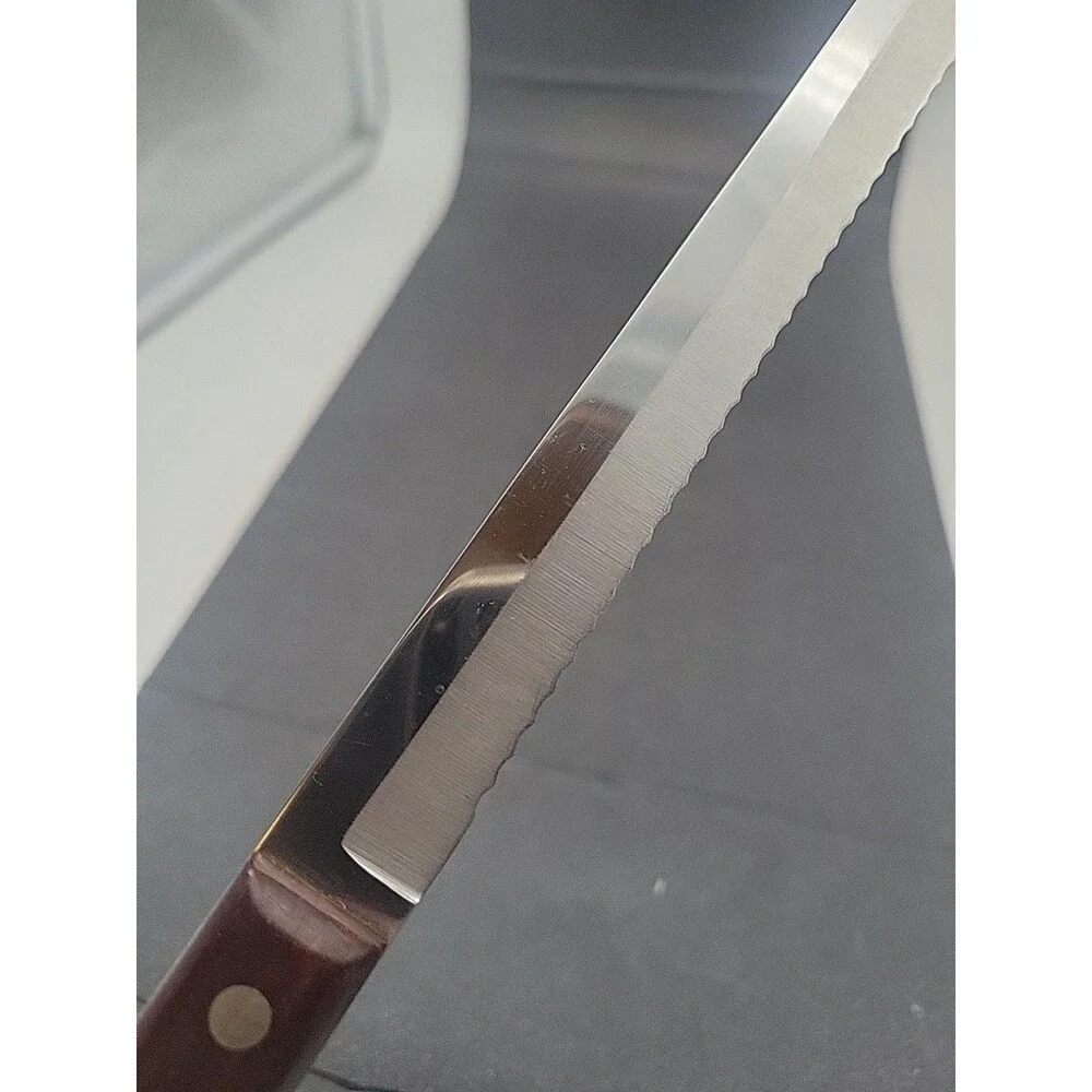 Vtg Imperial USA Wonda Edge Knife Stainless Cutlery Serrated Bread Wood Handle